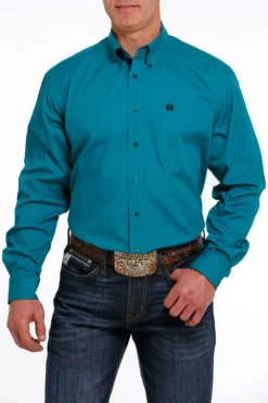 Men's Cinch Solid Teal Button Down Shirt #MTW1105497