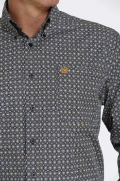 Men's Cinch Navy Geo Pattern Button Down Shirt #MTW1105449 -Cowboy Couture Shop 3c55935ddf7ef00dbdecbbe746545957