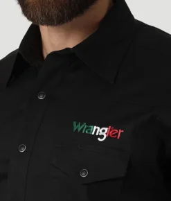 Men's Wrangler Logo Snap Front Shirt #112317124X -Cowboy Couture Shop 3d446bd5bef4edc711587af6047a79fe