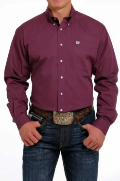 Men's Cinch Solid Purple Button Down Shirt #MTW1105484