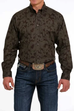 Men's Cinch Brown Button Down Shirt #MTW1105489